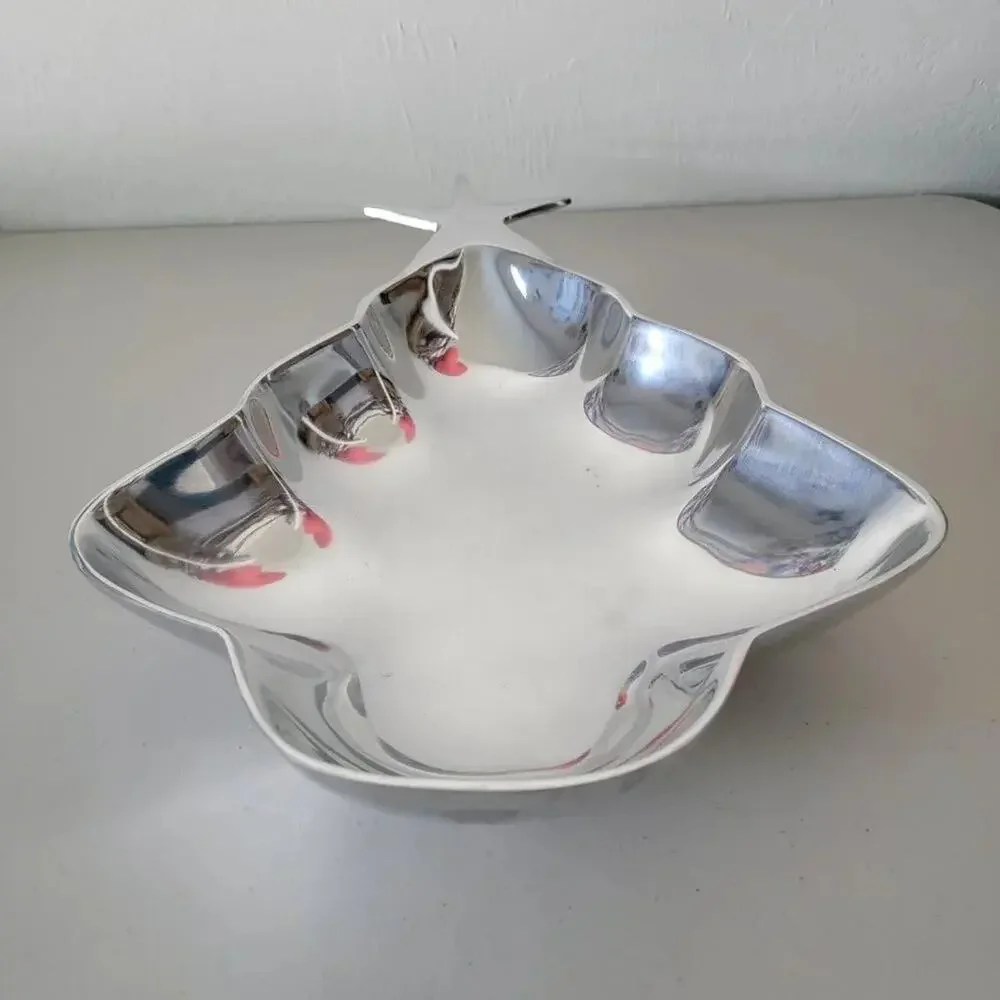 Pewter Christmas Tree Serving Platter Silver Tone Holiday Tray Medium Size